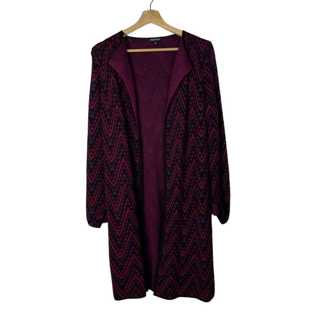 Relativity Purple &‎ Pink Chevron Zig Zag Longline Cardigan Sweater S